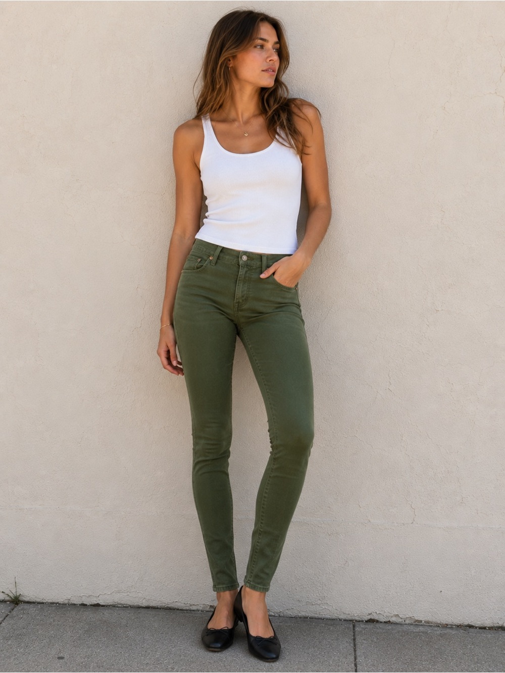 LOWRYS FARM Olive Green Skinny Jeans Size S Japanese Fashion Ankle Army Denim
